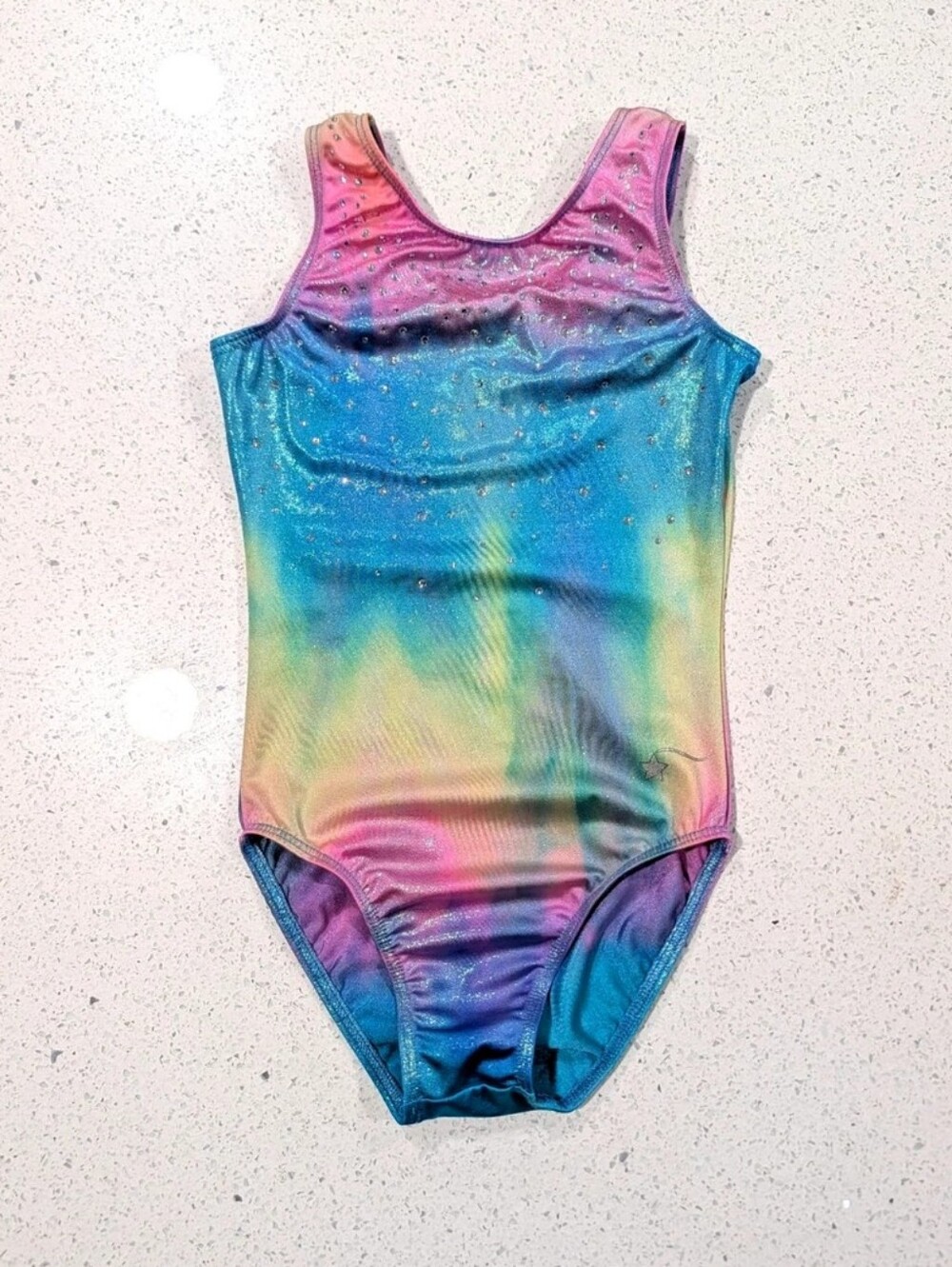 ABSTRACT Destira Gymnastics Dance Leotard Medium Peach WATERCOLOR Strappy Back